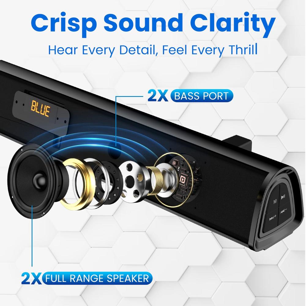 Portronics Pure Sound 106 | 120W Bluetooth Soundbar with Wired Subwoofer for Deep Bass, 2.1 Channel Home Theatre, HD