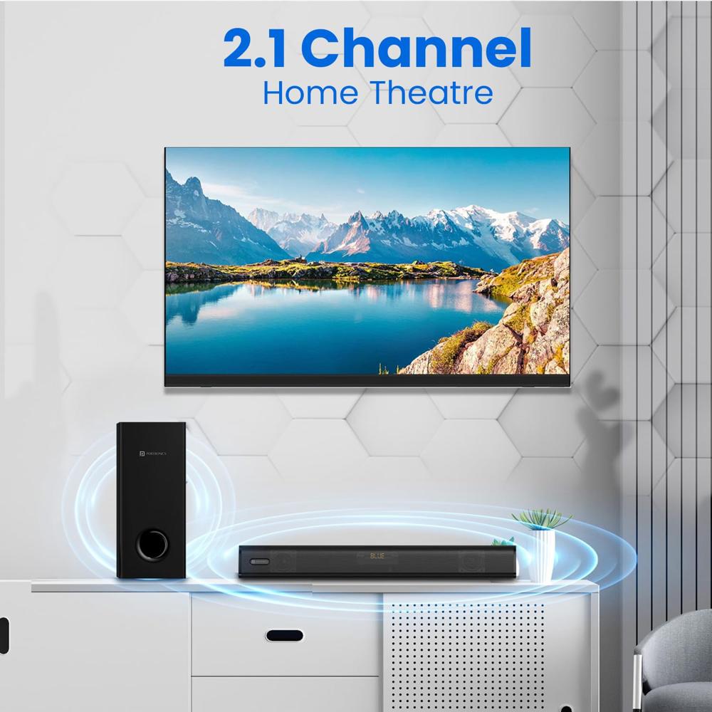 Portronics Pure Sound 106 | 120W Bluetooth Soundbar with Wired Subwoofer for Deep Bass, 2.1 Channel Home Theatre, HD