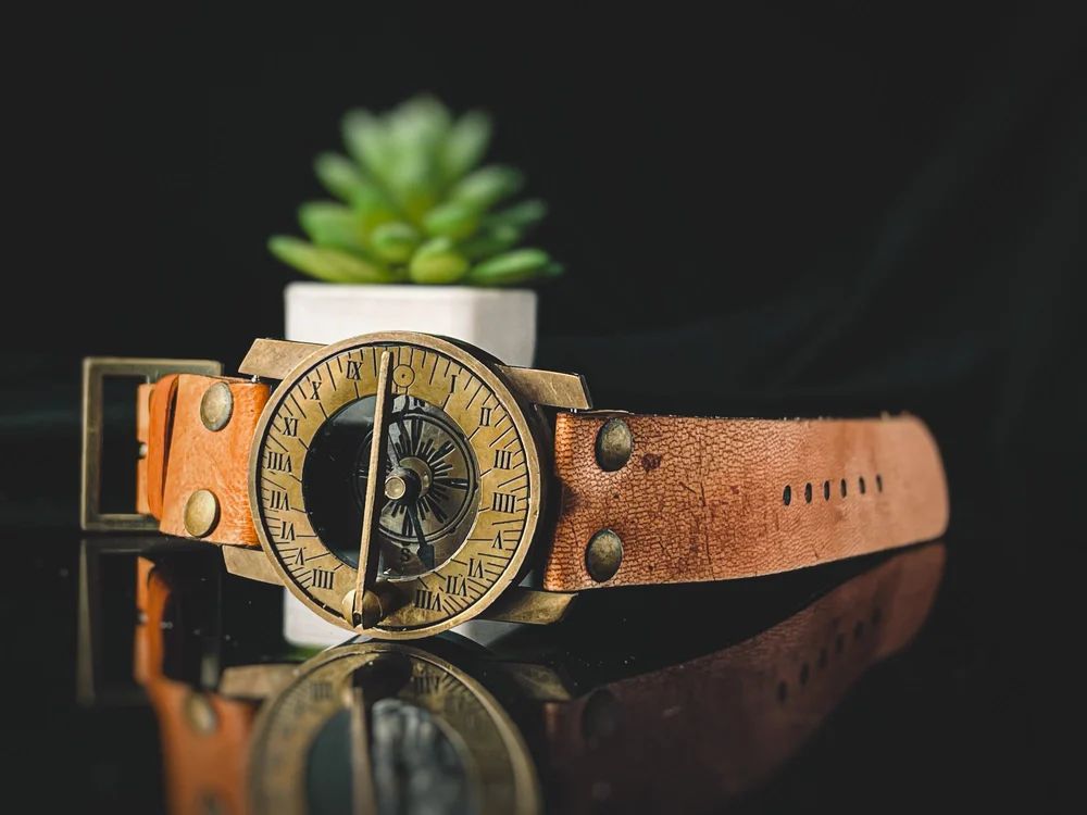 Steampunk Wrist Brass Compass Sundial Watch, Vintage Style Watch, Handmade Watch, Husband Gift