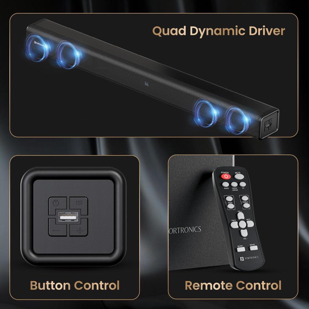 Portronics Pure Sound 107 | 200W Soundbar with Subwoofer for Deep Bass, 2.1 Channel Home Theatre, 3D Surround Sound, HD Sound, 3 EQ Modes, Bluetooth