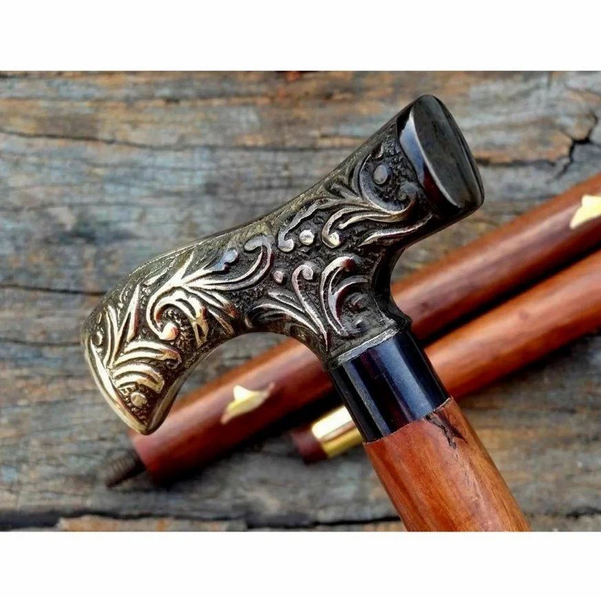 Aluminum Victorian Style Artistic & Handmade Brass Walking Cane, Foldable
