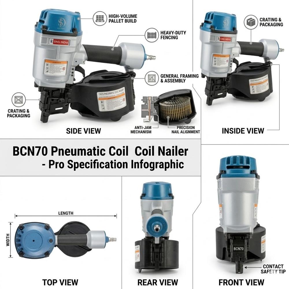 BCN70 (Pneumatic Coil Nailer, Power Tool for Nailing Applications)