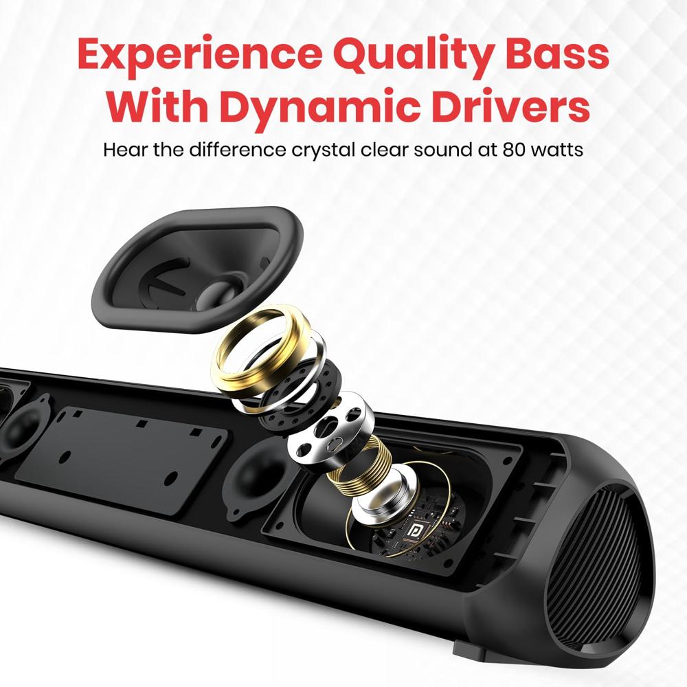 Portronics Pure Sound Pro X 80W Bluetooth Soundbar with Wired Subwoofer for Deep Bass, 2.1 Channel Home Theatre