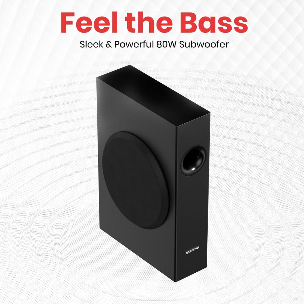 Portronics Pure Sound Pro X 80W Bluetooth Soundbar with Wired Subwoofer for Deep Bass, 2.1 Channel Home Theatre