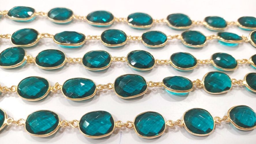 Swiss Blue Topaz Quartz Free Shape 12 to 15 mm bezel connector Chain