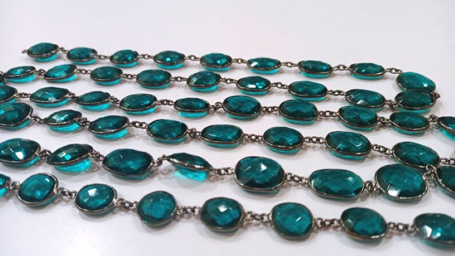 Swiss Blue Topaz Quartz Free Shape 12 to 15 mm bezel connector Chain