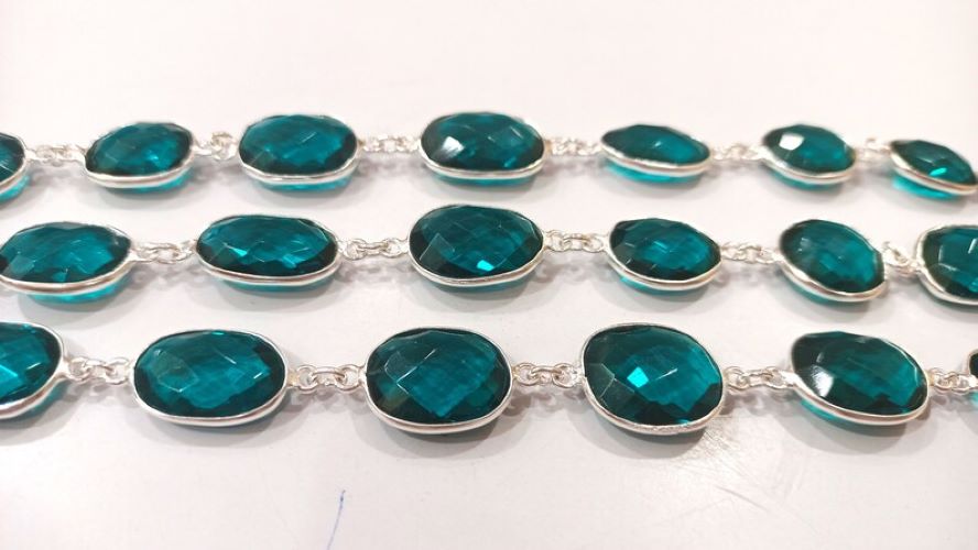 Swiss Blue Topaz Quartz Free Shape 12 to 15 mm bezel connector Chain
