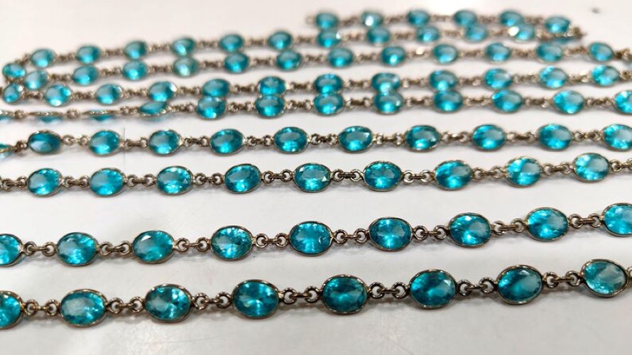 Blue Topaz Cubic Zirconia Briolette Oval Shape 6x8mm Bezel Gold Handmade