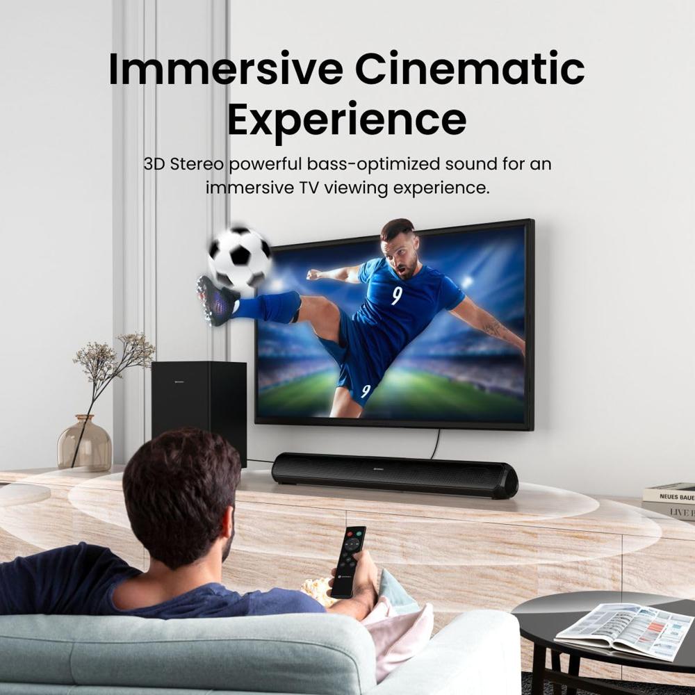 Portronics Pure Sound Pro X1 100W Bluetooth Soundbar with Wired Subwoofer for Deep Bass, 2.1 Channel Home Theatre,