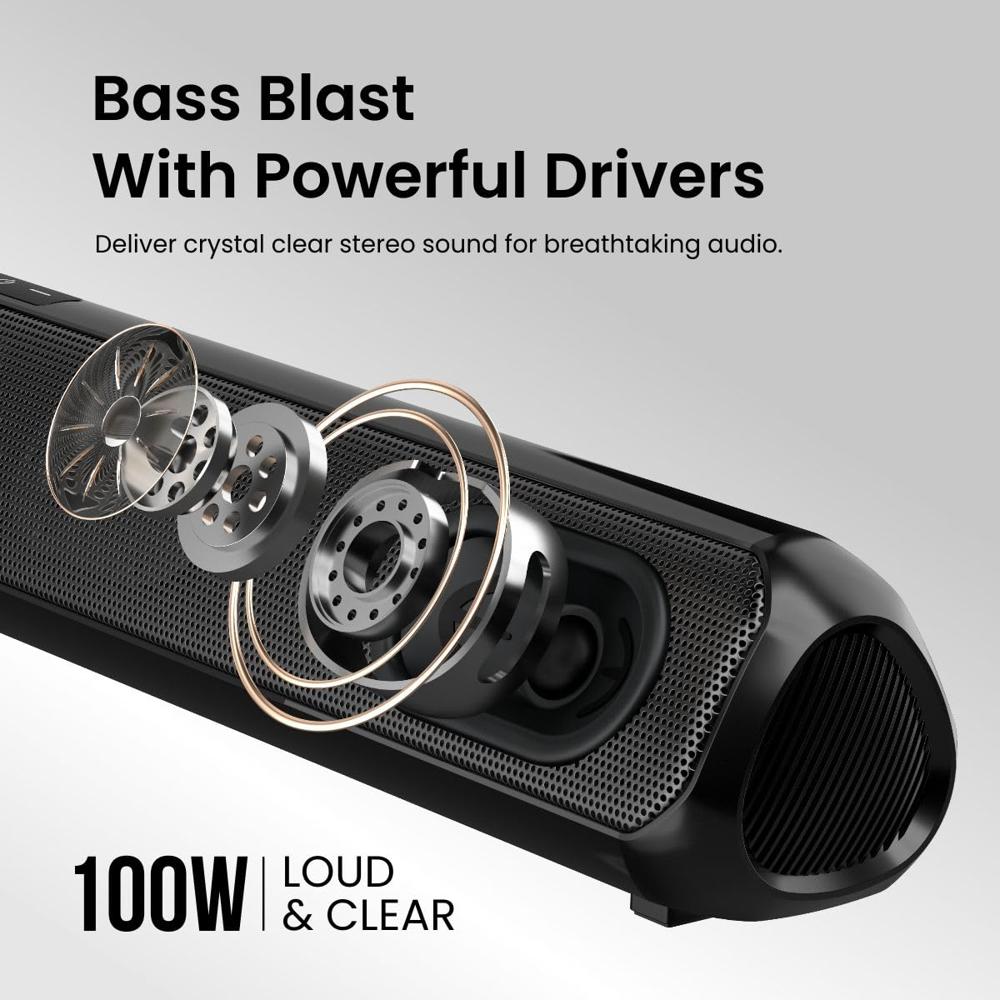 Portronics Pure Sound Pro X1 100W Bluetooth Soundbar with Wired Subwoofer for Deep Bass, 2.1 Channel Home Theatre,