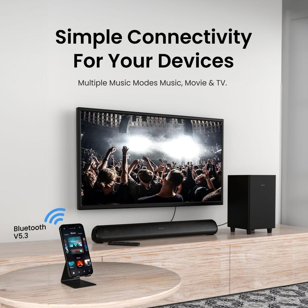 Portronics Pure Sound Pro X1 100W Bluetooth Soundbar with Wired Subwoofer for Deep Bass, 2.1 Channel Home Theatre,