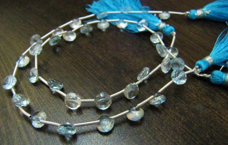 Natural Genuine Blue Topaz Onion Shape Faceted Sky BT 6-7mm Untreated Beads Strand 8 Inches long