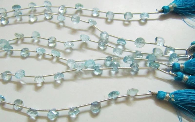 Natural Genuine Blue Topaz Onion Shape Faceted Sky BT 6-7mm Untreated Beads Strand 8 Inches long