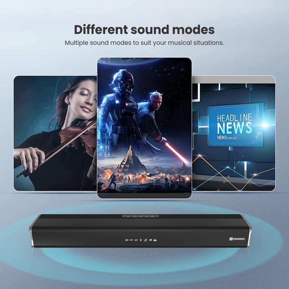  Portronics Sound Slick 5 80W Bluetooth Wireless Soundbar with LED Display, 3.5mm Aux-in, Supports USB, Optical Input Port