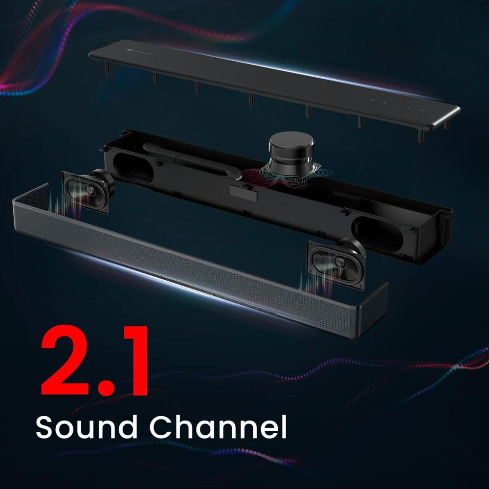 Portronics Sound Slick 8 80W Soft Touch Control Bluetooth Soundbar, Surround Sound, 2.1 Channel