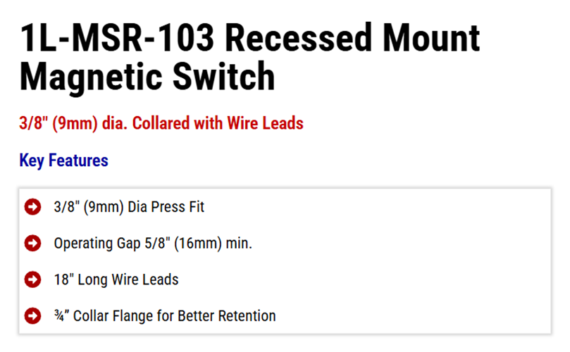 Recessed Mount Magnetic Contact