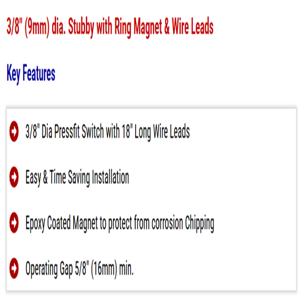 Epoxy Coated Recessed Mount Magnetic Switch 