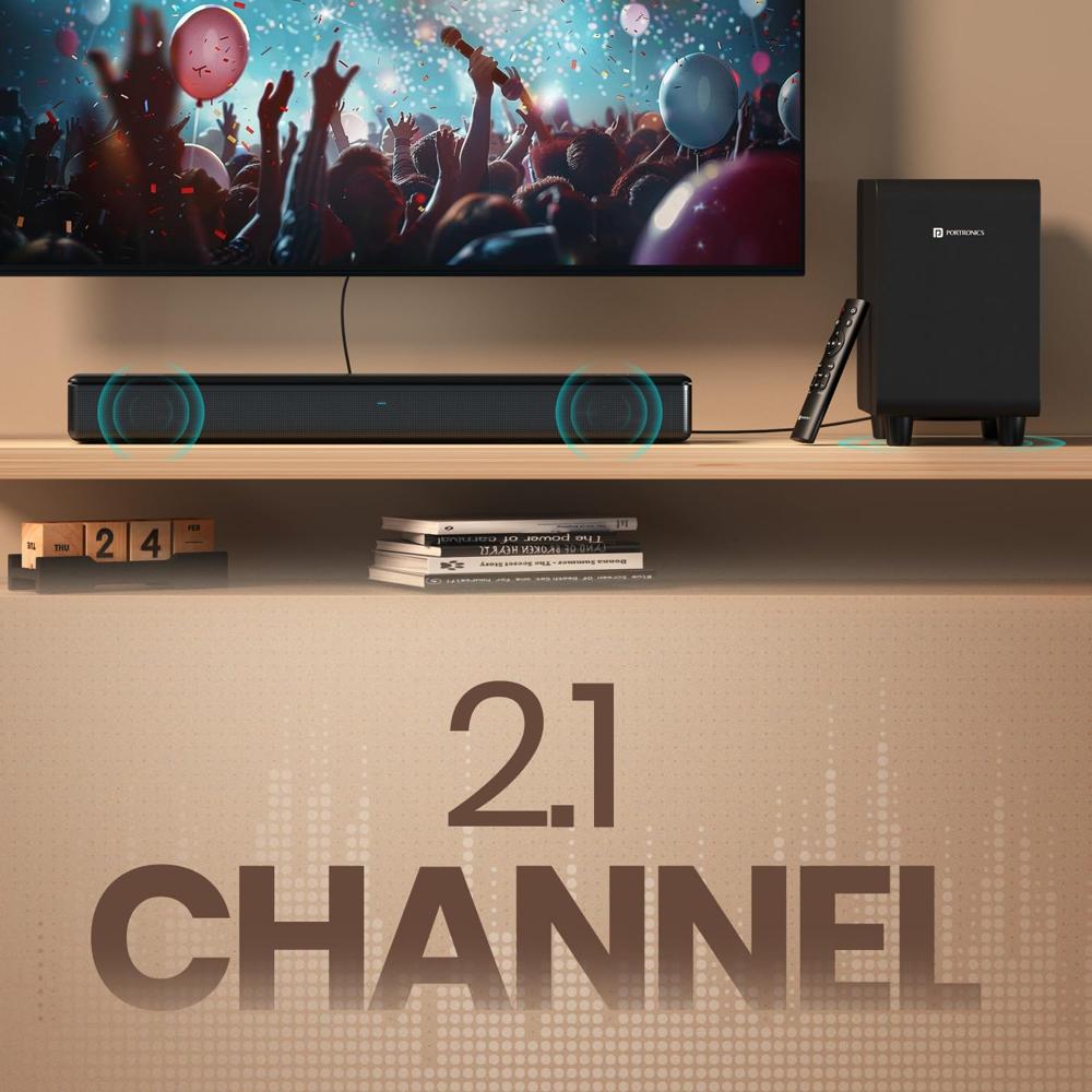 Portronics Sound Slick X 250W Bluetooth Soundbar with Wired Subwoofer for Deep Bass,2.1 Channel Ho