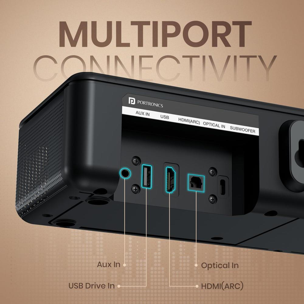 Portronics Sound Slick X 250W Bluetooth Soundbar with Wired Subwoofer for Deep Bass,2.1 Channel Ho