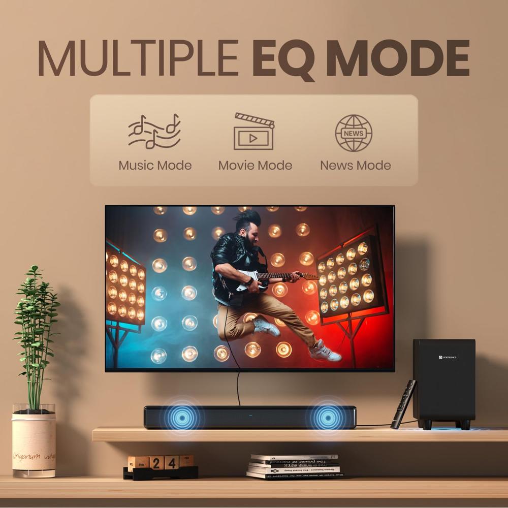 Portronics Sound Slick X 250W Bluetooth Soundbar with Wired Subwoofer for Deep Bass,2.1 Channel Ho