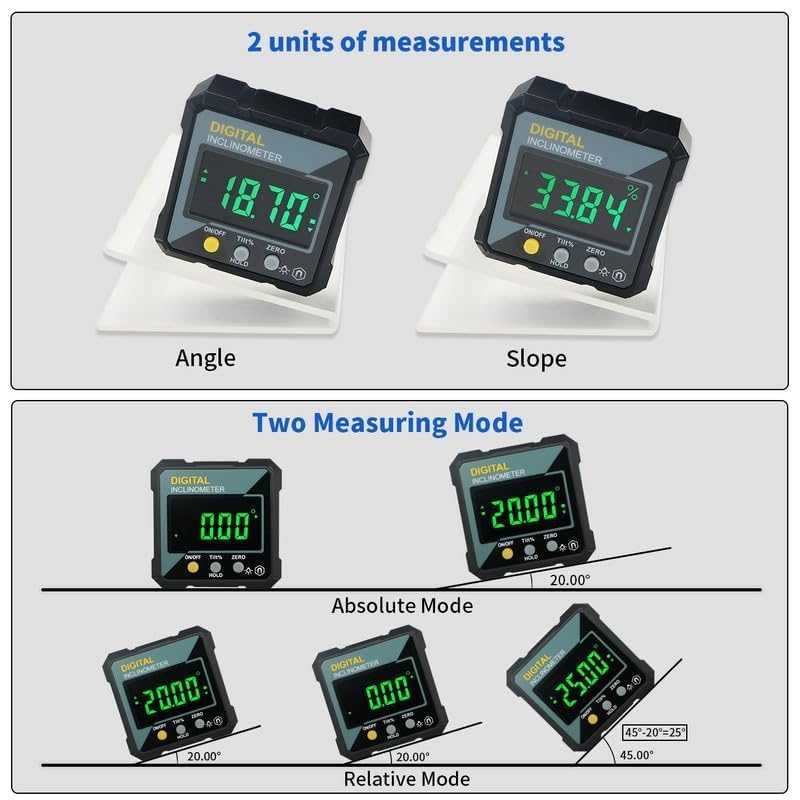 True Sense Digital Angle Fnder 4X90 Magnetic Inclinometer Protractor Precision Level Box, DC55