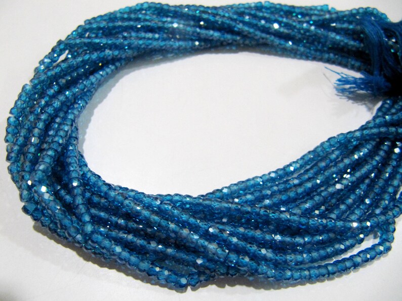 Natural Blue Topaz Cubic Zirconia CZ Rondelle Faceted Beads 3mm Strand 13 inch long