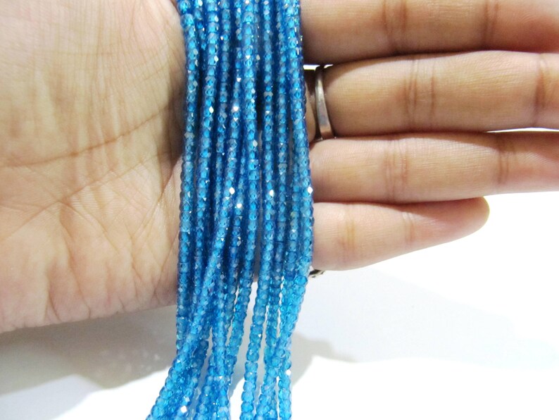 Natural Blue Topaz Cubic Zirconia CZ Rondelle Faceted Beads 3mm Strand 13 inch long