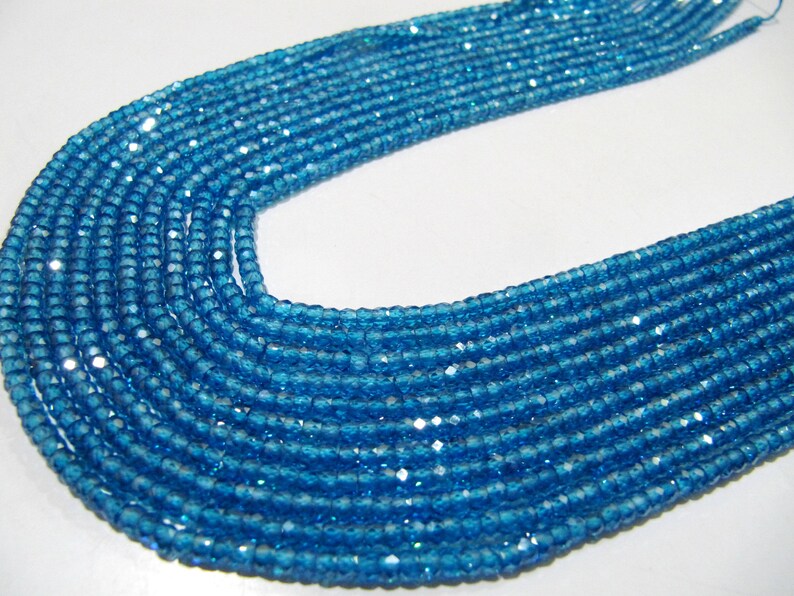 Natural Blue Topaz Cubic Zirconia CZ Rondelle Faceted Beads 3mm Strand 13 inch long