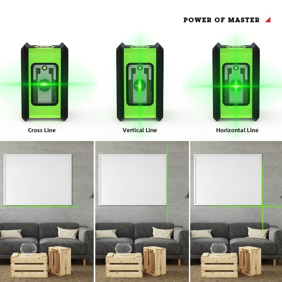 True Sense Green Beams 2 Cross Lines Battery Powered Self Leveling Laser Level, LL-03