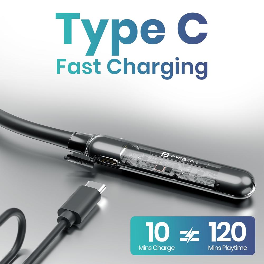 Portronics Harmonics Y3 in Ear Bluetooth Neckband with Upto 40 Hours Playtime & in Line HD Mic,