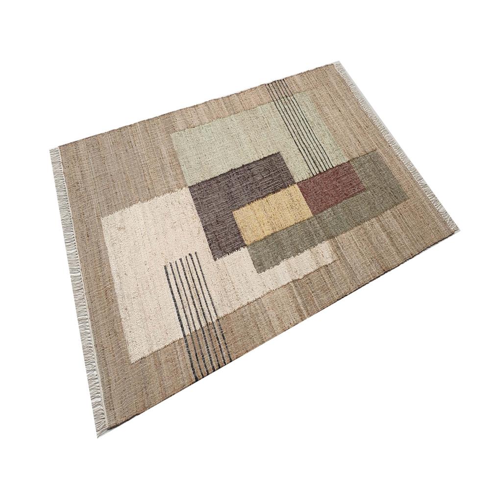 Handwoven Jute Area Rug | Modern Geometric, Neutral Colors