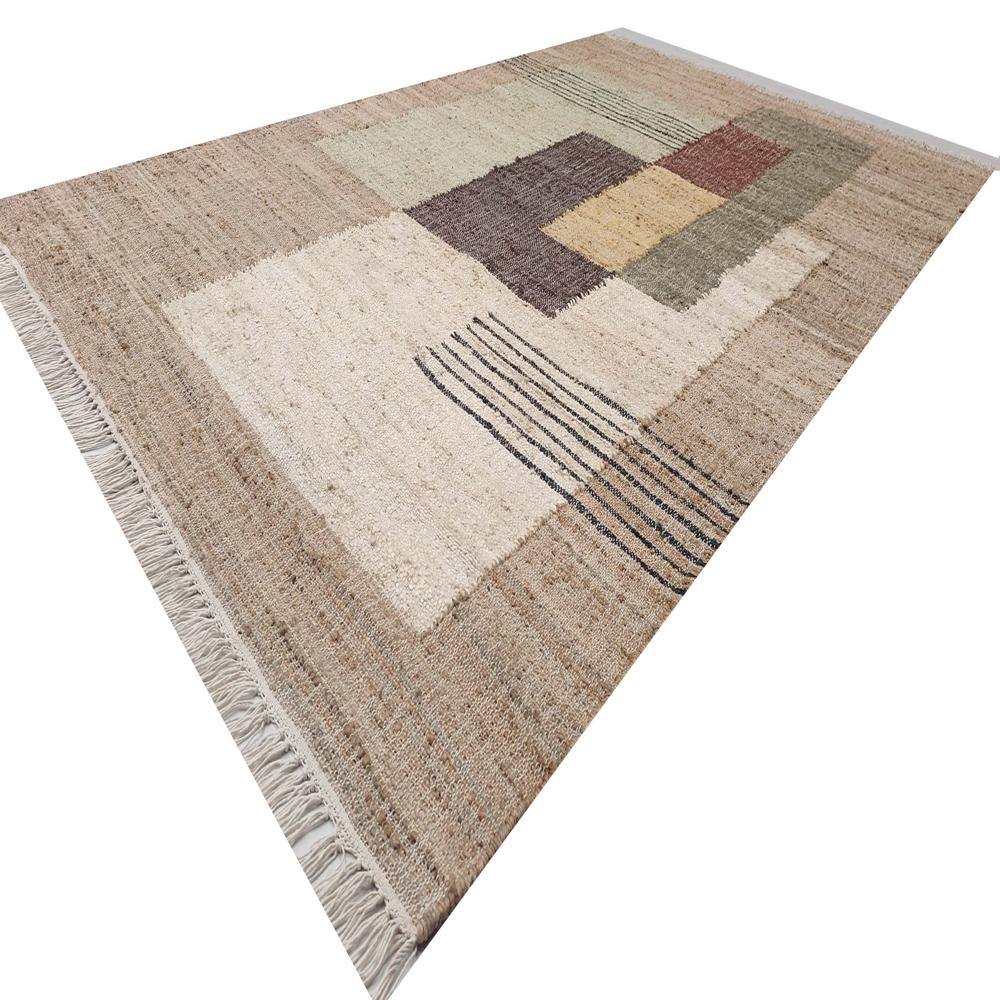Handwoven Jute Area Rug | Modern Geometric, Neutral Colors