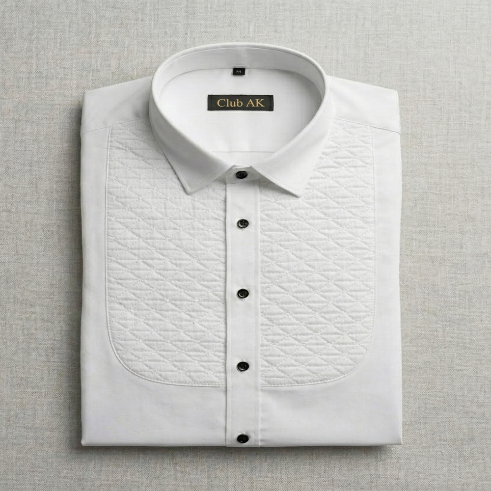 Club AK White Tuxedo Quilted Shirt for Men 