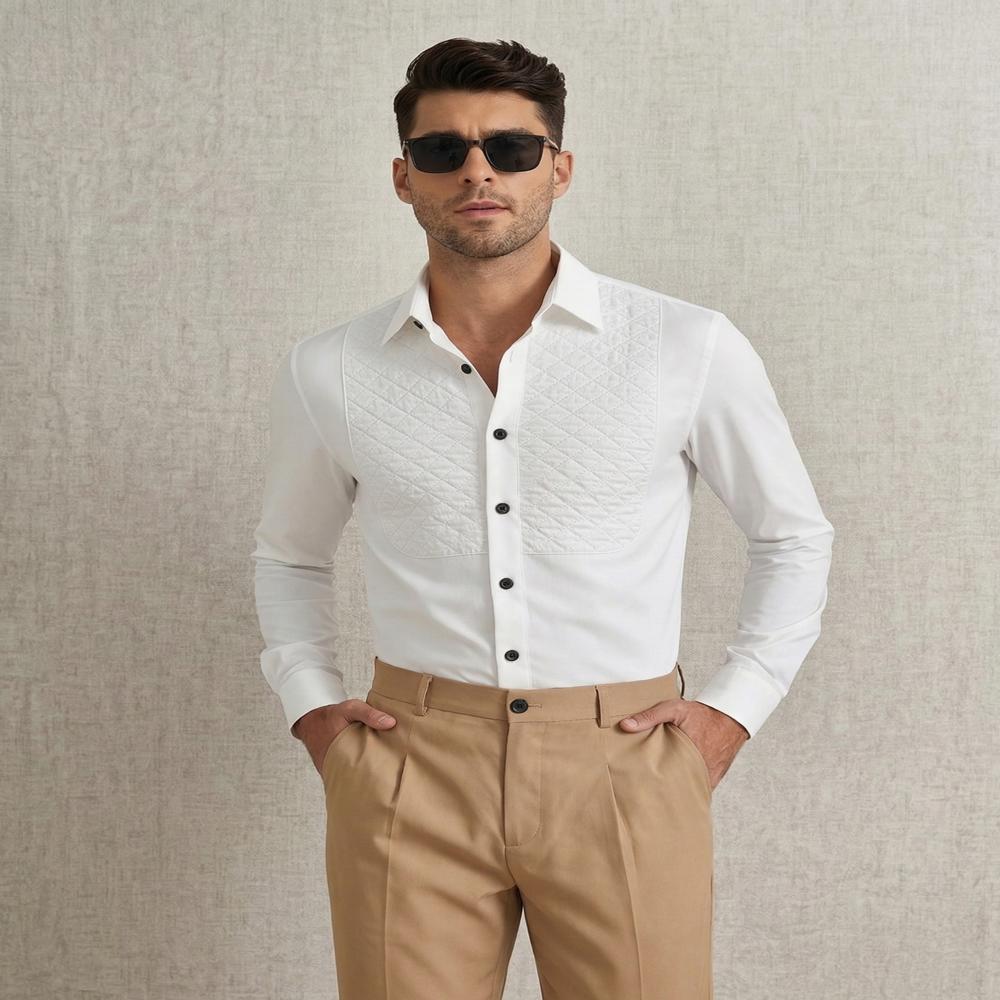 Club AK White Tuxedo Quilted Shirt for Men 
