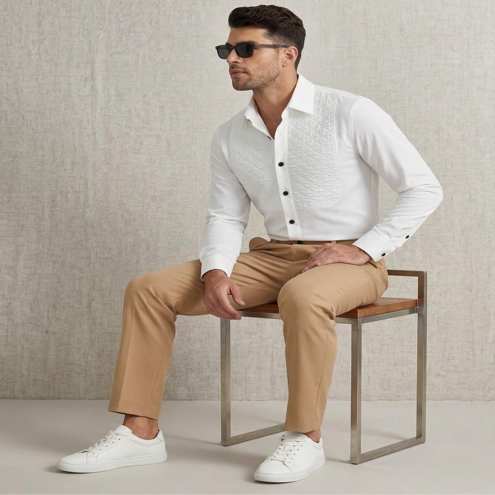 Club AK White Tuxedo Quilted Shirt for Men 