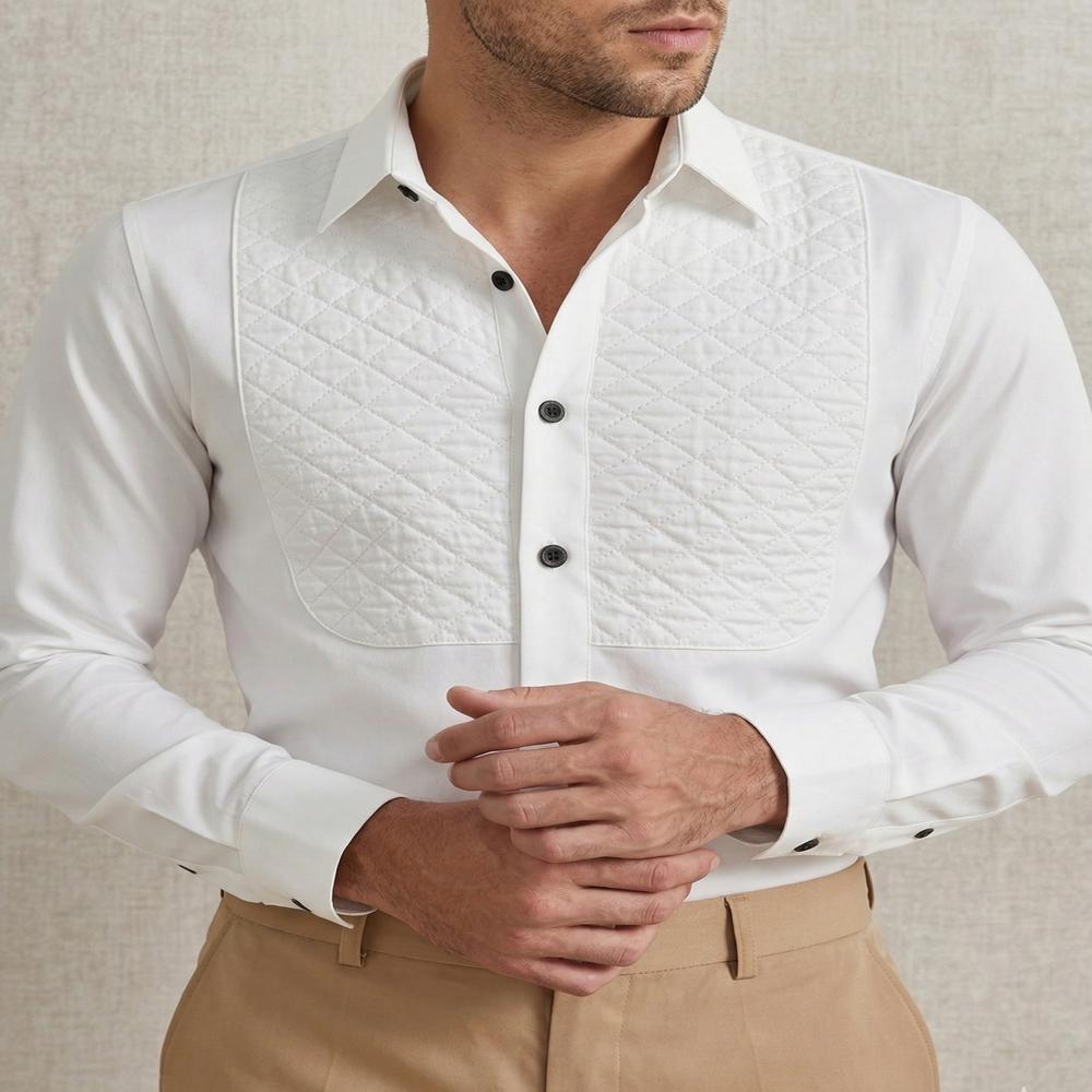 Club AK White Tuxedo Quilted Shirt for Men 