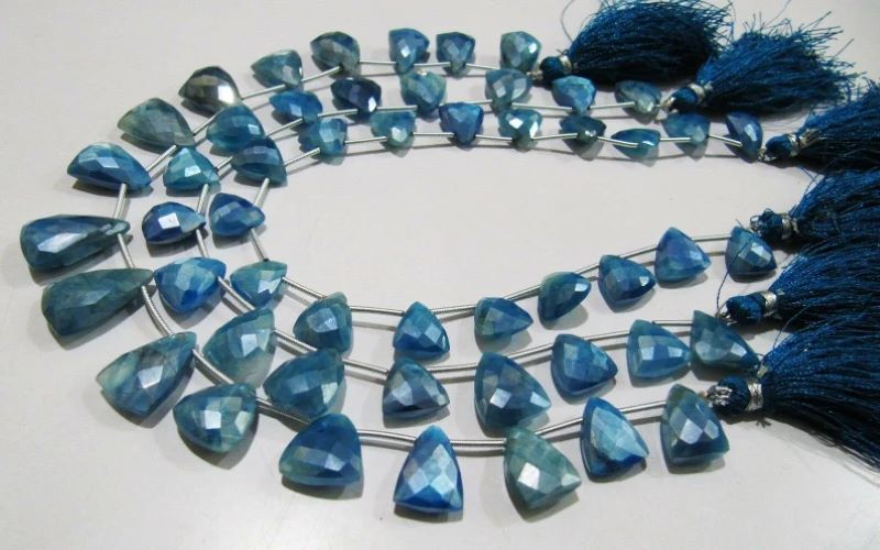 Natural Blue Topaz Color Moonstone Beads Trillion Shape Faceted AB Coated Moonstone Beads 16-18mm Strand 10 inches 