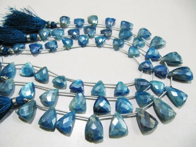 Natural Blue Topaz Color Moonstone Beads Trillion Shape Faceted AB Coated Moonstone Beads 16-18mm Strand 10 inches 