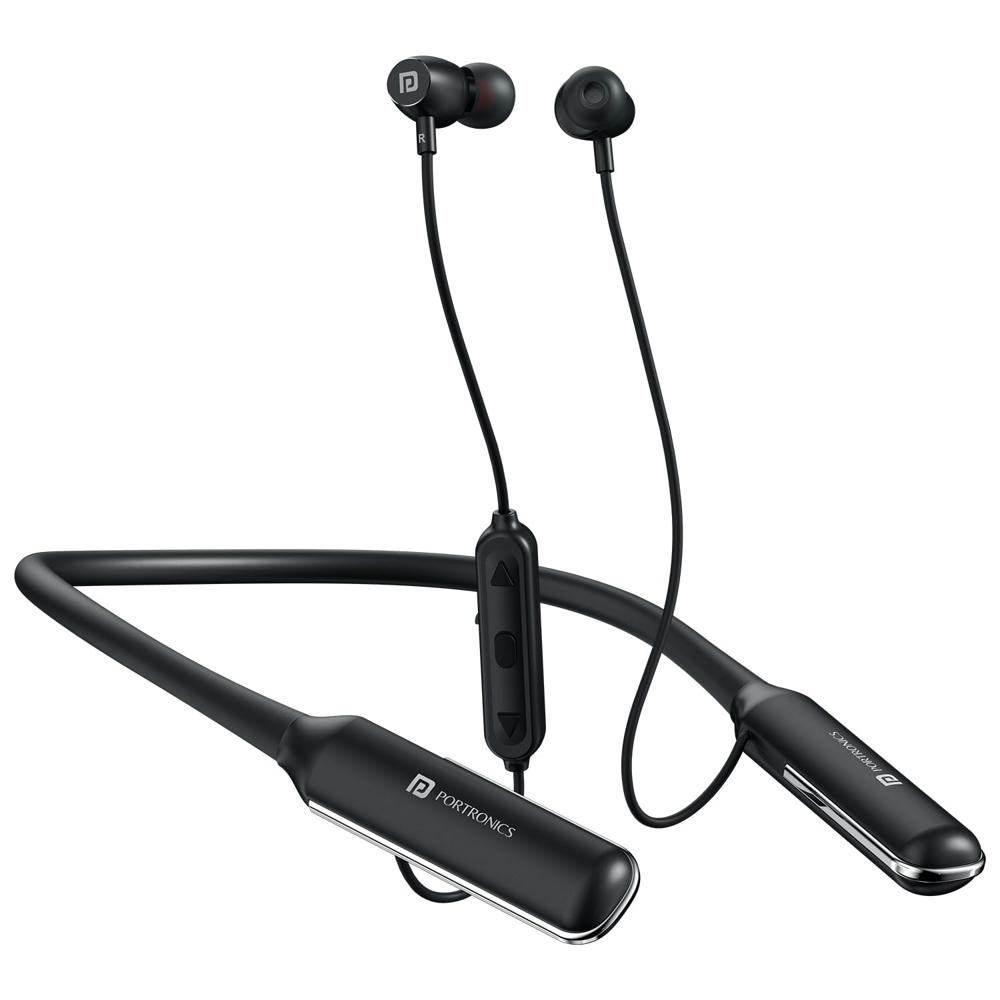 Portronics Harmonics Y4 in Ear Bluetooth Neckband with Upto 100 Hours Playtime & in Line HD Mic, Dual Pairing, Gaming/Music Mode, Low Latency, Bluetoo