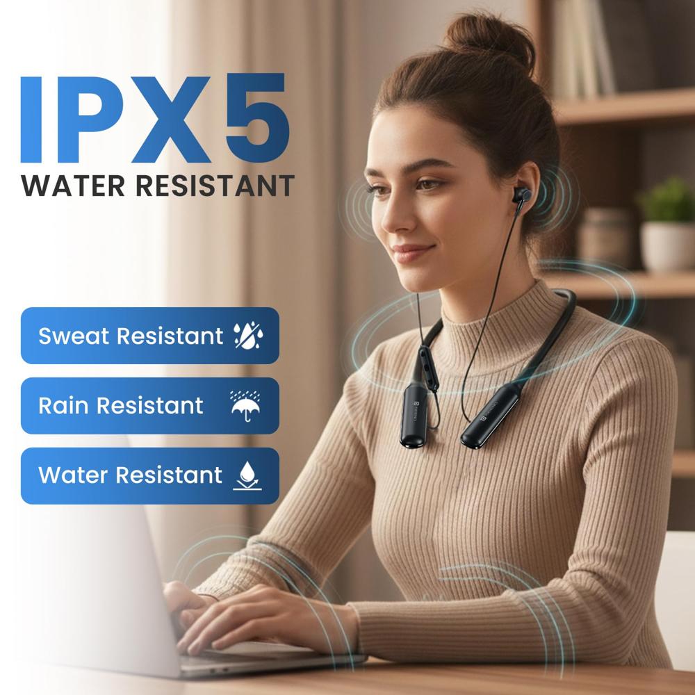 Portronics Harmonics Y4 in Ear Bluetooth Neckband with Upto 100 Hours Playtime & in Line HD Mic, Dual Pairing, Gaming/Music Mode, Low Latency, Bluetoo