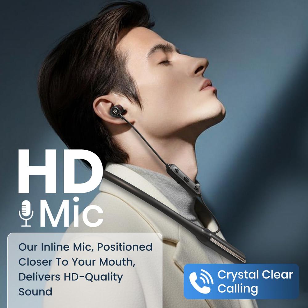 Portronics Harmonics Y4 in Ear Bluetooth Neckband with Upto 100 Hours Playtime & in Line HD Mic, Dual Pairing, Gaming/Music Mode, Low Latency, Bluetoo