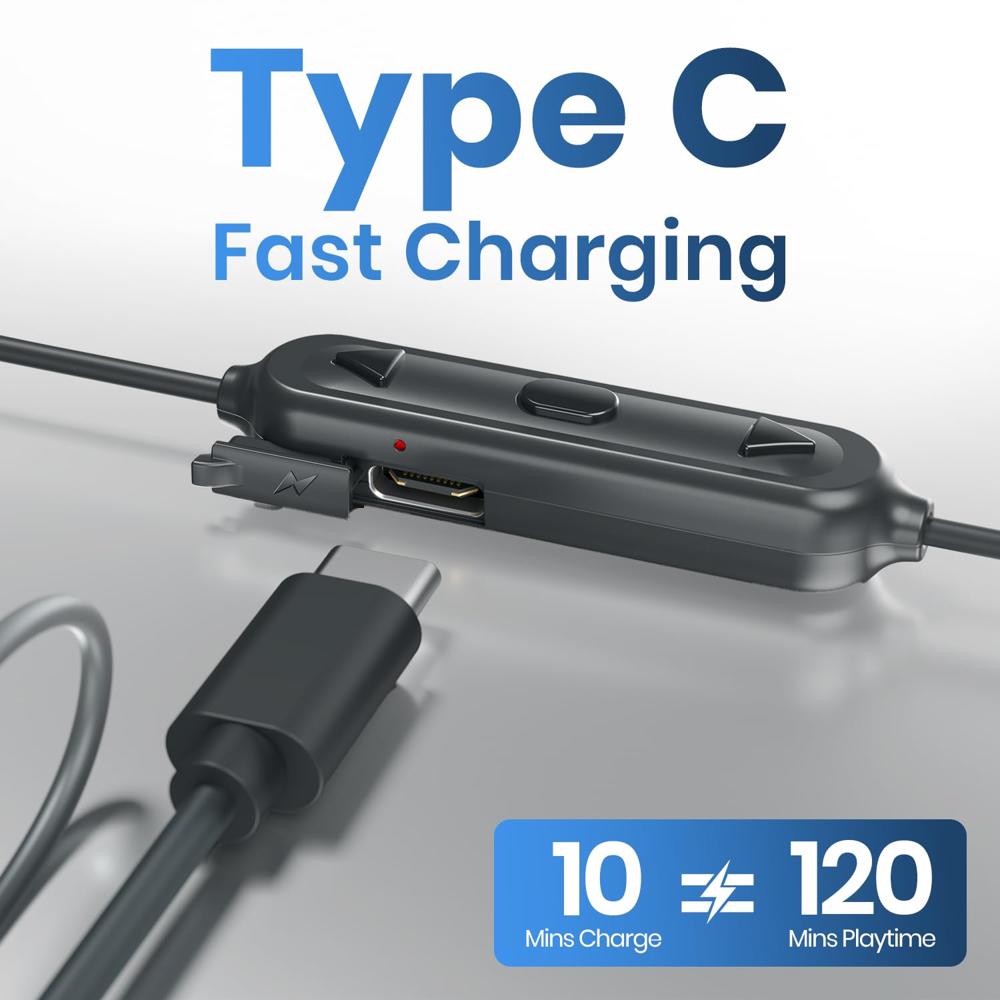 Portronics Harmonics Y4 in Ear Bluetooth Neckband with Upto 100 Hours Playtime & in Line HD Mic, Dual Pairing, Gaming/Music Mode, Low Latency, Bluetoo