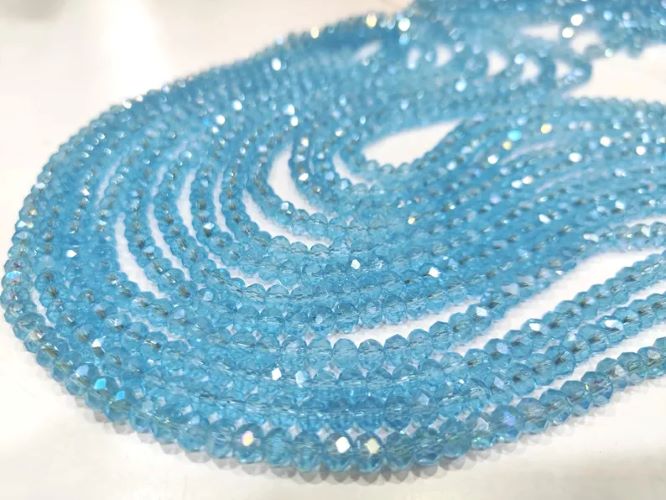 Blue Topaz Hydro Quartz AB Mystic Coated Rondelle Faceted 6mm Beads Strand 15 inches