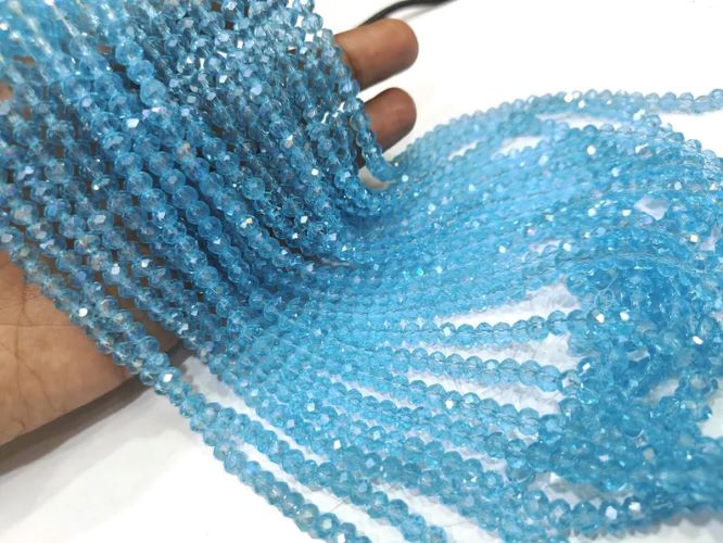 Blue Topaz Hydro Quartz AB Mystic Coated Rondelle Faceted 6mm Beads Strand 15 inches