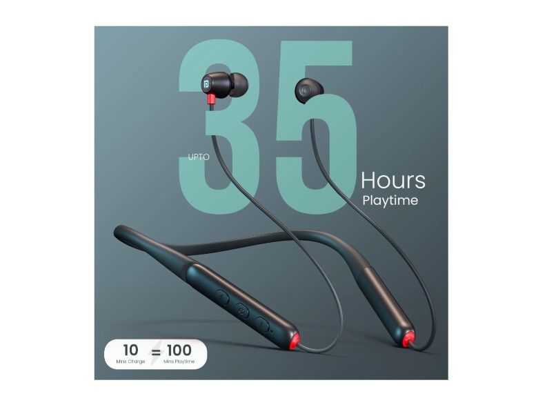 Portronics Harmonics Z11Pro Bluetooth Neckband,Vibration Alert,Magnetic Latch (ON/OFF) Bluetooth Headset (Black, In the Ear)