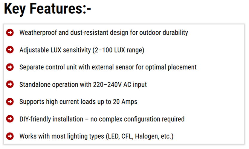 Day Night Sensor 20 Amp - Accuracy: 100 %