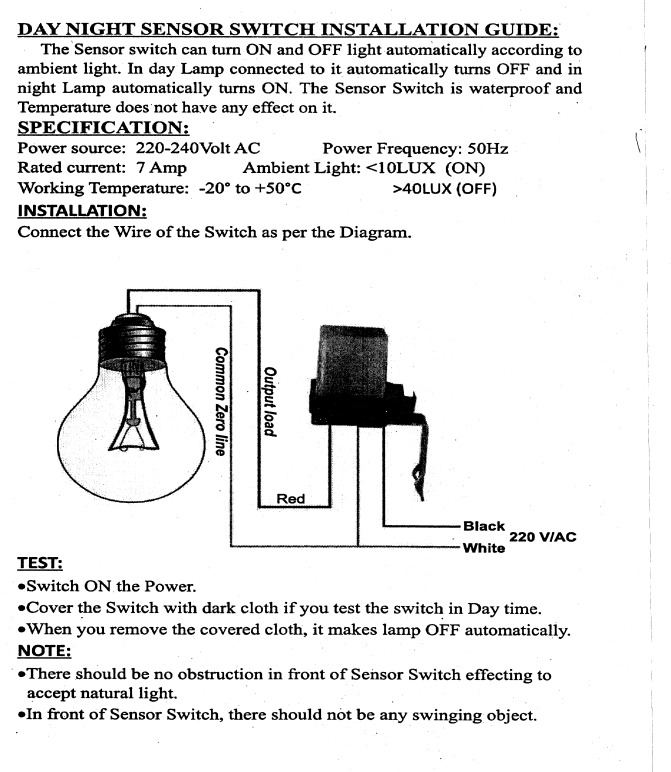 Day Night LDR Sensor 7 AMP 