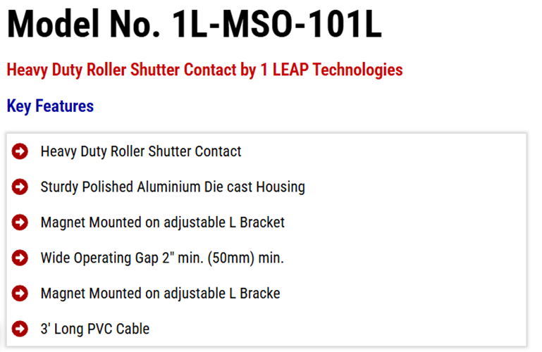 Roller Shutter With L Bracket Recessed Magnetic Reed Switch  