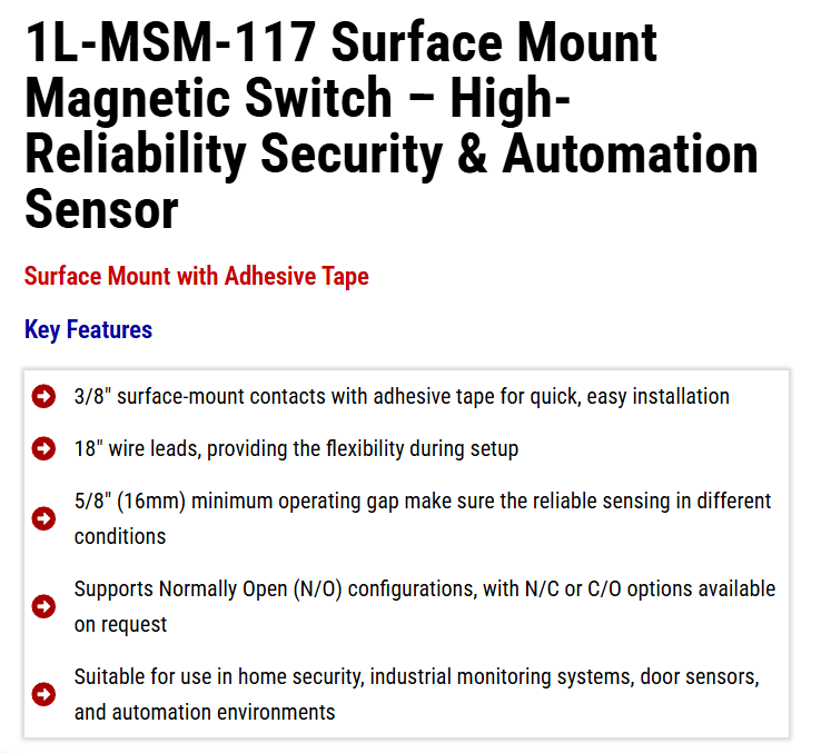 Surface-mount Contacts Magnetic Reed Switches - Application: Lift Elevator