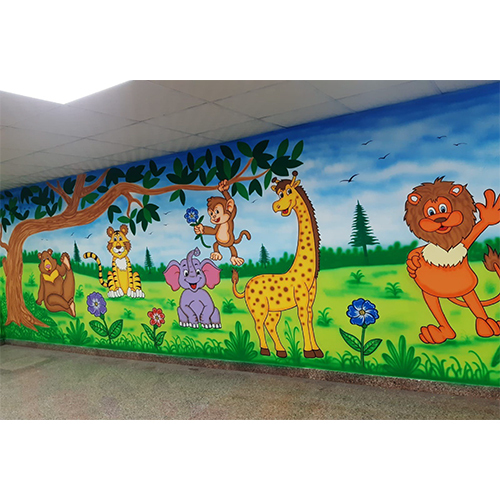 Play School Cartoon Theme Base Wall Painting